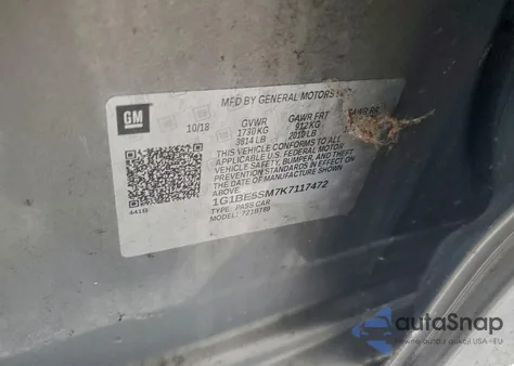 2019 Chevrolet Cruze Lt z USA, uszkodzony, nr VIN 1G1BE5SM7K7117472